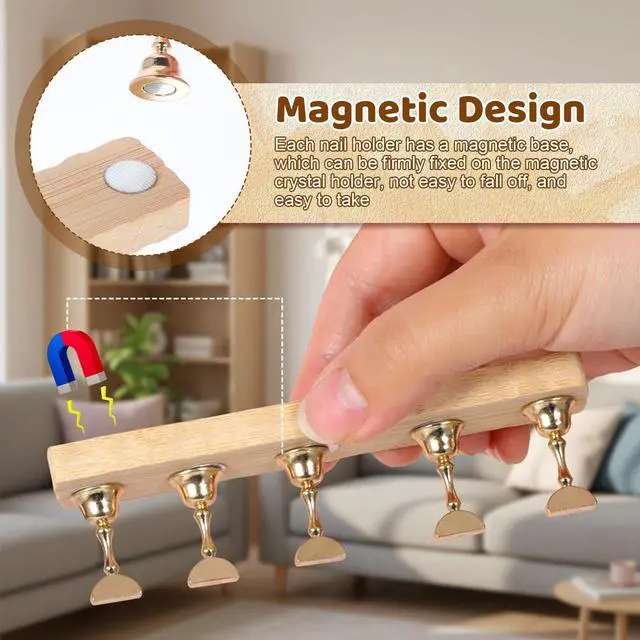 Alt view image 4 of 7 - Wood Press on Nail Holder 2 Set, Nail Stand for Press on Magnetic Nails Tip Holder with 200 Pcs Double-Sided Tape for Home DIY Salon Supplies
