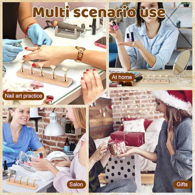 Alt view image 7 of 7 - Wood Press on Nail Holder 2 Set, Nail Stand for Press on Magnetic Nails Tip Holder with 200 Pcs Double-Sided Tape for Home DIY Salon Supplies