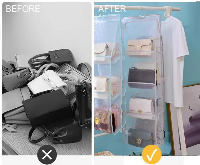 Alt view image 7 of 7 - 1 Pack Hanging Handbag Purse Organizer for Closet, Hand Bag Organizer Holder 8 Pockets, Space Saving Wardrobe Purse Storage Organizer for Women, 46 L x 13.8W (A-Gray)