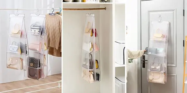Alt view image 5 of 7 - 1 Pack Hanging Handbag Purse Organizer for Closet, Hand Bag Organizer Holder 8 Pockets, Space Saving Wardrobe Purse Storage Organizer for Women, 46 L x 13.8W (A-Gray)