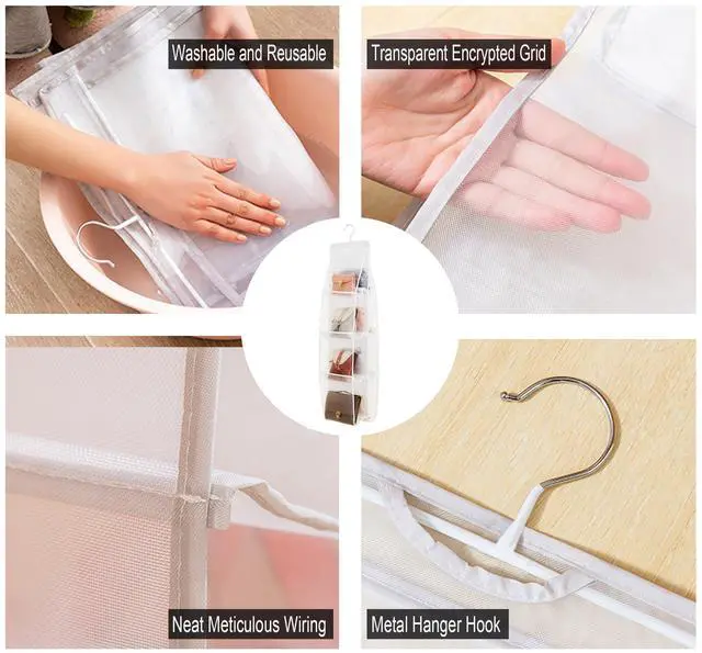 Alt view image 6 of 7 - 1 Pack Hanging Handbag Purse Organizer for Closet, Hand Bag Organizer Holder 8 Pockets, Space Saving Wardrobe Purse Storage Organizer for Women, 46 L x 13.8W (A-Gray)