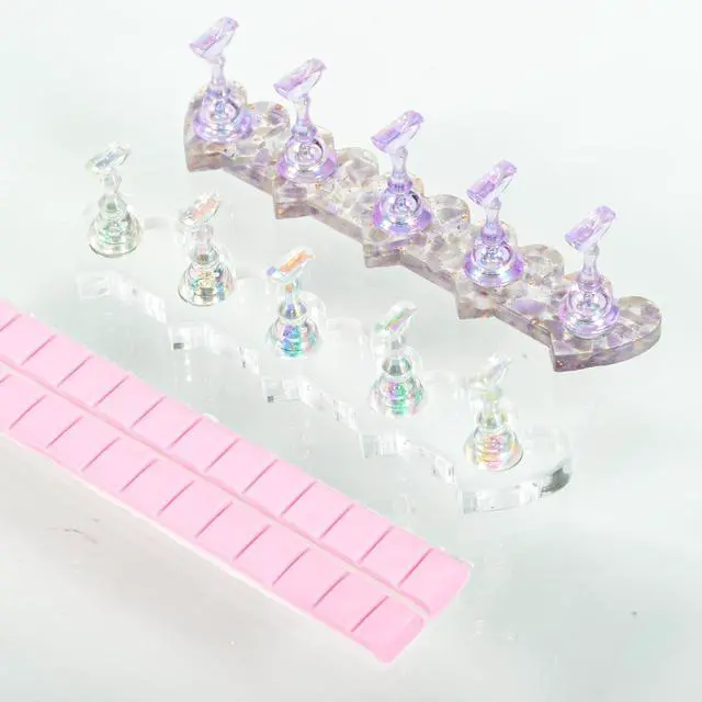Main image of Magnetic Fake Nail Holder set, Magnetic Nail Stand Acrylic Nail Art Display Stand with Pink 2-Row 30-Piece Nail Putty for Home DIY Salon Supplies (Pink)