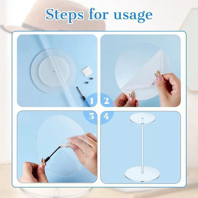 Alt view image 3 of 7 - 2 Pack 12 Inch Clear Acrylic Hat Stands for Display, Hat Display Rack Holder with Round Base
