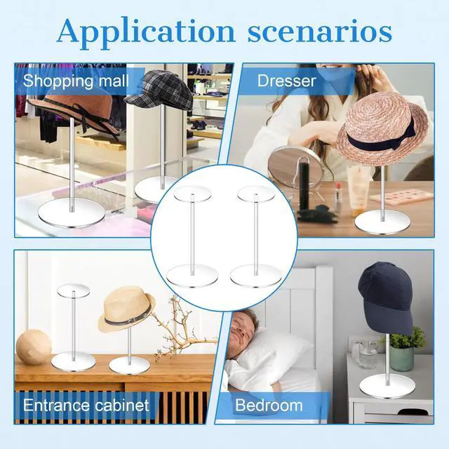 Alt view image 2 of 7 - 2 Pack 12 Inch Clear Acrylic Hat Stands for Display, Hat Display Rack Holder with Round Base