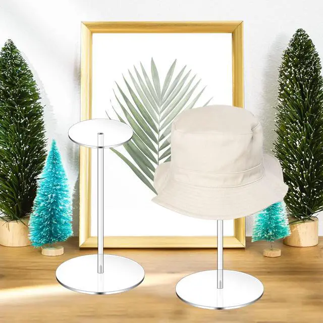 Alt view image 6 of 7 - 2 Pack 12 Inch Clear Acrylic Hat Stands for Display, Hat Display Rack Holder with Round Base