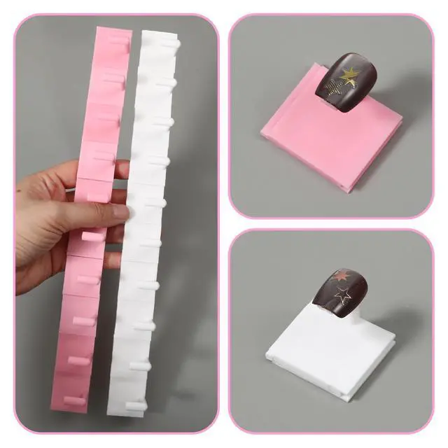 Alt view image 2 of 7 - 20 Pcs Nail Stand, Nails Tip Display Holder, Nail Practice Stand, Nails Tip Practice Art Training Stands for Painting-Nails, DIY Manicure Fingernail Salon (White+Pink)