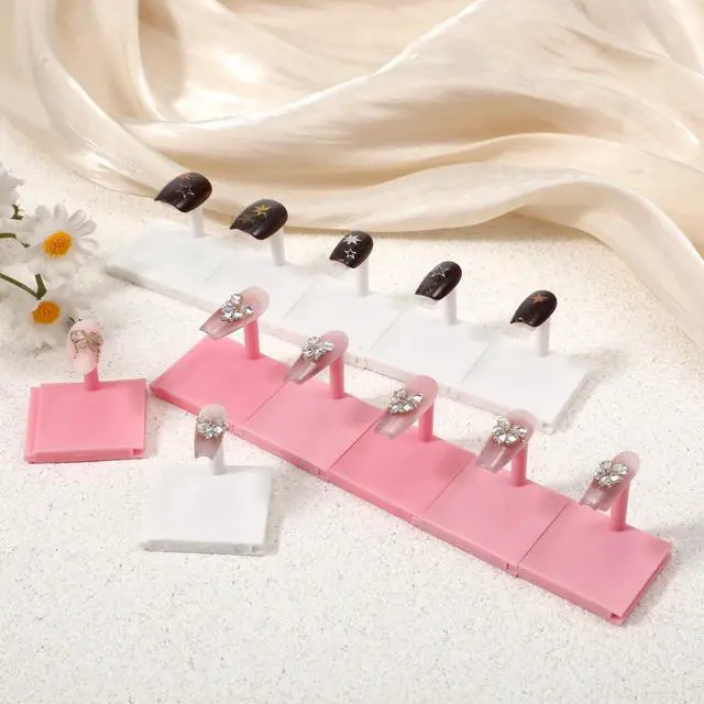 Alt view image 3 of 7 - 20 Pcs Nail Stand, Nails Tip Display Holder, Nail Practice Stand, Nails Tip Practice Art Training Stands for Painting-Nails, DIY Manicure Fingernail Salon (White+Pink)
