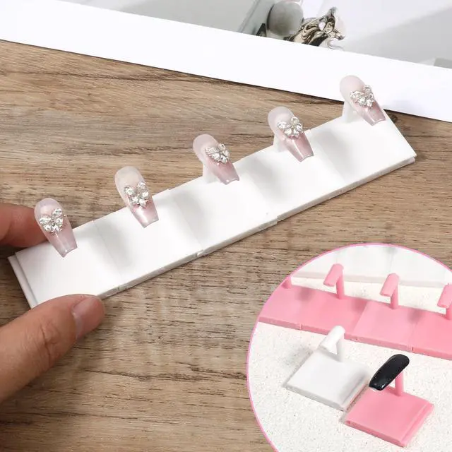 Alt view image 5 of 7 - 20 Pcs Nail Stand, Nails Tip Display Holder, Nail Practice Stand, Nails Tip Practice Art Training Stands for Painting-Nails, DIY Manicure Fingernail Salon (White+Pink)