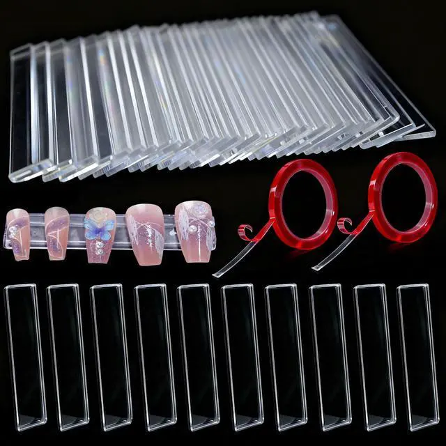 Main image of 100PCS Transparent Acrylic Nail Art Display Stand-Press On Nail Art Fake Nail Tips Display Stand with 9.8ft Removable Double Sided Mounting Tape for Nail Salon Home Office Supply