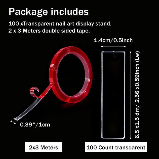 Alt view image 2 of 7 - 100PCS Transparent Acrylic Nail Art Display Stand-Press On Nail Art Fake Nail Tips Display Stand with 9.8ft Removable Double Sided Mounting Tape for Nail Salon Home Office Supply