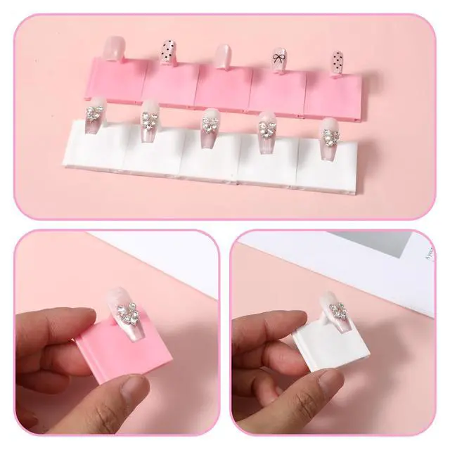 Alt view image 4 of 7 - 20 Pcs Nail Stand, Nails Tip Display Holder, Nail Practice Stand, Nails Tip Practice Art Training Stands for Painting-Nails, DIY Manicure Fingernail Salon (White+Pink)