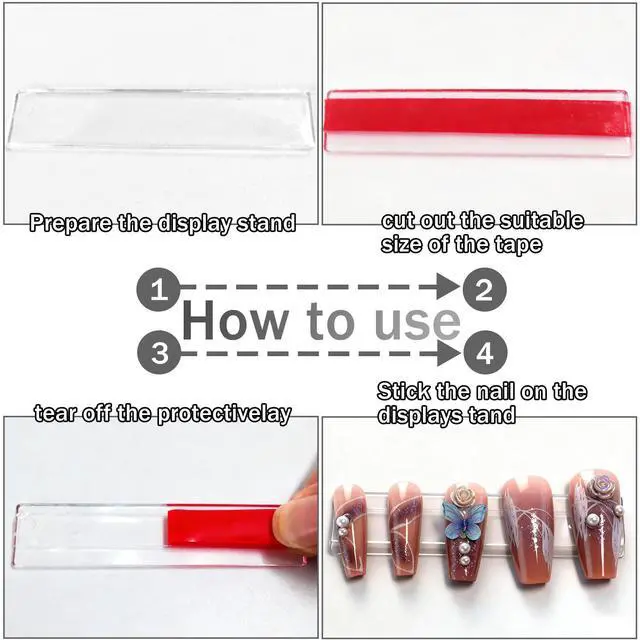 Alt view image 4 of 7 - 100PCS Transparent Acrylic Nail Art Display Stand-Press On Nail Art Fake Nail Tips Display Stand with 9.8ft Removable Double Sided Mounting Tape for Nail Salon Home Office Supply