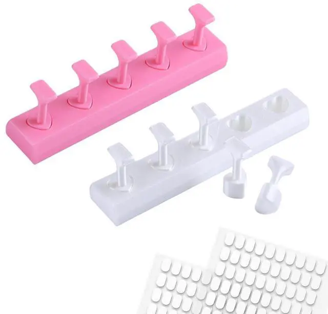 Main image of Nail Stand for Press On Nails Art Display Practice, 2 Set Non-Mangnetic Acrylic Fake tips Nail Art Holder for Painting with Double-Sided Tape for Home DIY Beginner Salon Supplies - Pink/White