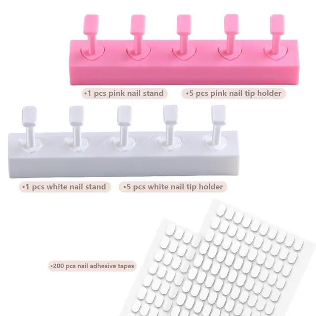 Alt view image 2 of 7 - Nail Stand for Press On Nails Art Display Practice, 2 Set Non-Mangnetic Acrylic Fake tips Nail Art Holder for Painting with Double-Sided Tape for Home DIY Beginner Salon Supplies - Pink/White