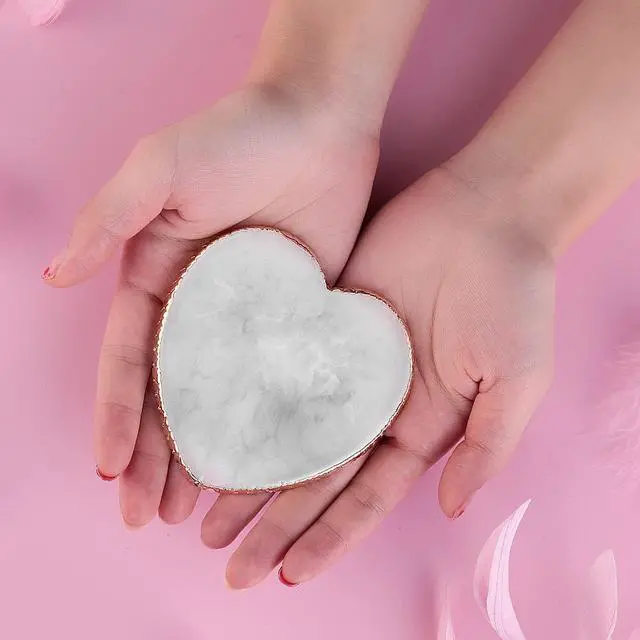 Alt view image 7 of 7 - Resin Nail Art Palette Gold Edge Nail Holder Heart Shaped Color Makeup Foundation Mixing Tools Display Board Gel Nail Art Color Mixing Palette Painting Tray Manicure Tool
