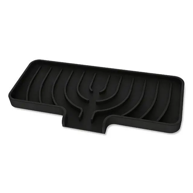 Alt view image 7 of 7 - Silicone Sponge Holder for Kitchen Sink With Drain Spout, Self Draining, Kitchen Soap Tray, Bathroom Organizer, Sink Caddy (Black, 10×4)