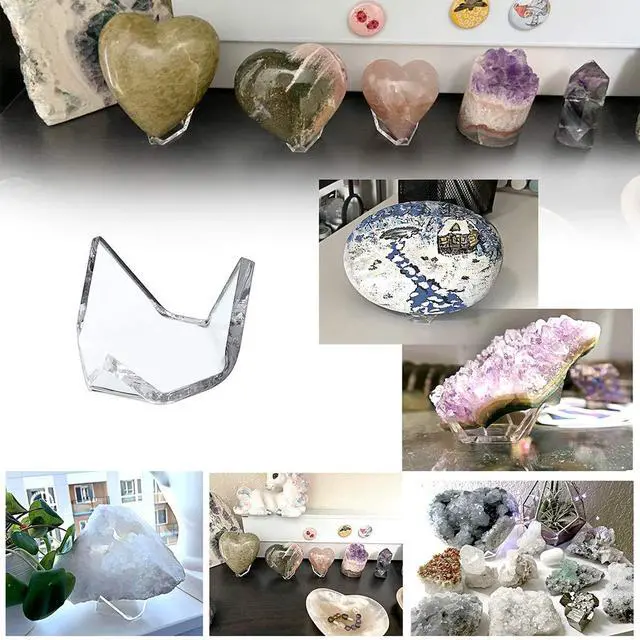 Alt view image 2 of 7 - 5 Packs Acrylic Triangle Display Holder - Display Easel Stands for Geodes Rock Mineral Agate Fossil Coral, Clear Plastic Display Stands for Small Collectibles, Small
