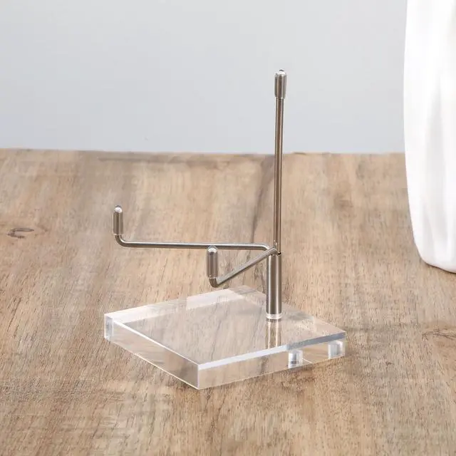 Alt view image 6 of 7 - Acrylic Display Stand Clear Base Decorative Picture Plate Stand Small Easel Rock Crystal Collectibles Holder with Adjustable Metal Arms for Displaying Mineral Fossil Coral