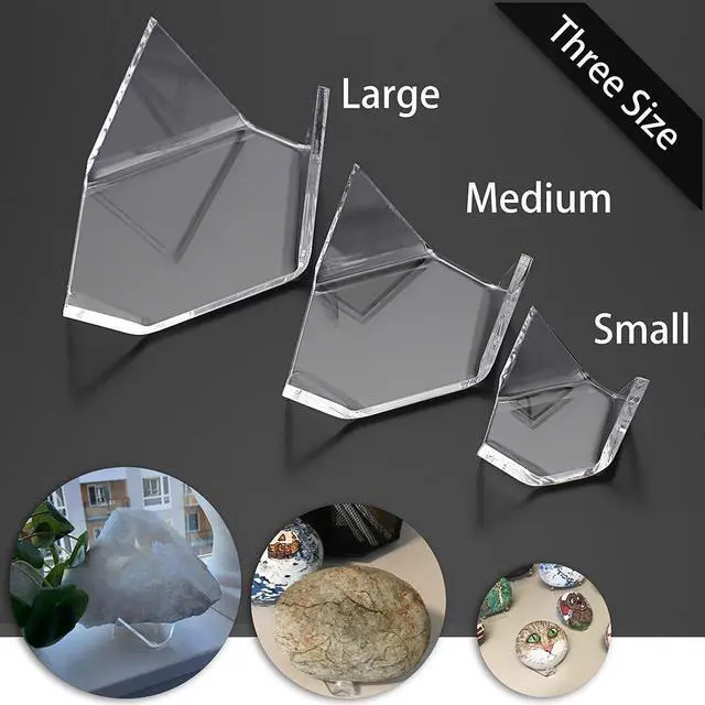 Alt view image 3 of 7 - 5 Packs Acrylic Triangle Display Holder - Display Easel Stands for Geodes Rock Mineral Agate Fossil Coral, Clear Plastic Display Stands for Small Collectibles, Small