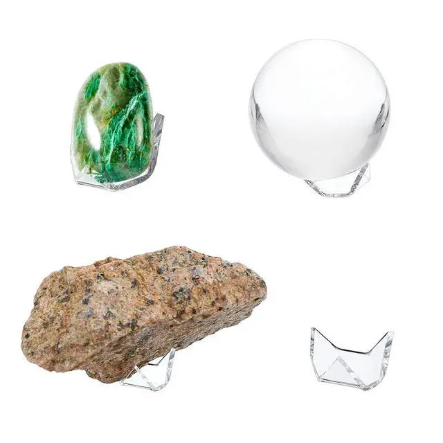 Alt view image 5 of 7 - 5 Packs Acrylic Triangle Display Holder - Display Easel Stands for Geodes Rock Mineral Agate Fossil Coral, Clear Plastic Display Stands for Small Collectibles, Small