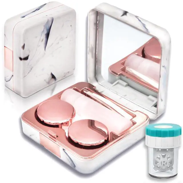 Main image of Contact Lens Case with Cleaner Washer, Portable Cute Eye Contacts Colored Lenses Applicator Remover Tool Kit with Mirror Solution Bottle Travel Size for Daily Outdoor (Square, Rose Gold)