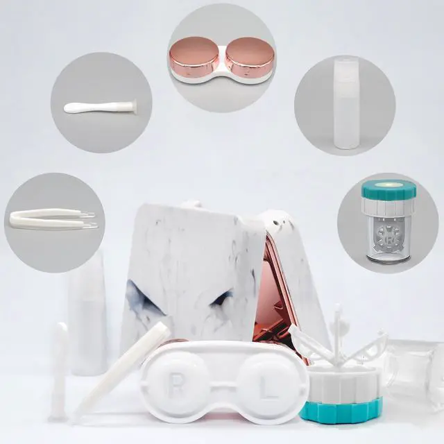Alt view image 2 of 6 - Contact Lens Case with Cleaner Washer, Portable Cute Eye Contacts Colored Lenses Applicator Remover Tool Kit with Mirror Solution Bottle Travel Size for Daily Outdoor (Square, Rose Gold)