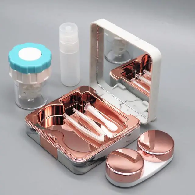Alt view image 6 of 6 - Contact Lens Case with Cleaner Washer, Portable Cute Eye Contacts Colored Lenses Applicator Remover Tool Kit with Mirror Solution Bottle Travel Size for Daily Outdoor (Square, Rose Gold)