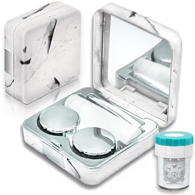 Main image of Contact Lens Case with Cleaner Washer, Portable Cute Eye Contacts Colored Lenses Applicator Remover Tool Kit with Mirror Solution Bottle Travel Size for Daily Outdoor (Square, Silver)