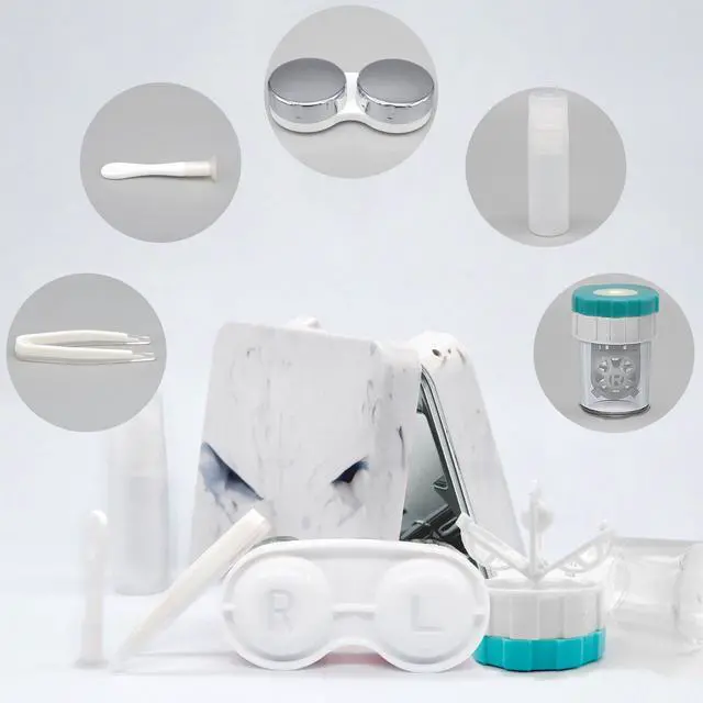 Alt view image 2 of 6 - Contact Lens Case with Cleaner Washer, Portable Cute Eye Contacts Colored Lenses Applicator Remover Tool Kit with Mirror Solution Bottle Travel Size for Daily Outdoor (Square, Silver)