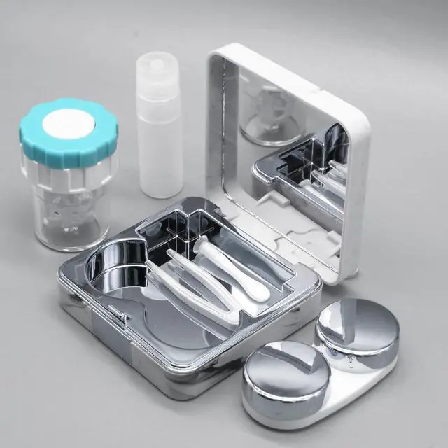 Alt view image 6 of 6 - Contact Lens Case with Cleaner Washer, Portable Cute Eye Contacts Colored Lenses Applicator Remover Tool Kit with Mirror Solution Bottle Travel Size for Daily Outdoor (Square, Silver)