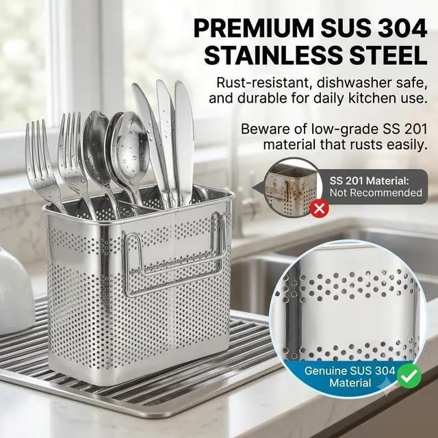 Alt view image 4 of 7 - SUS 304 Silverware Basket for Dish Rack, Hanging Utensil Holder