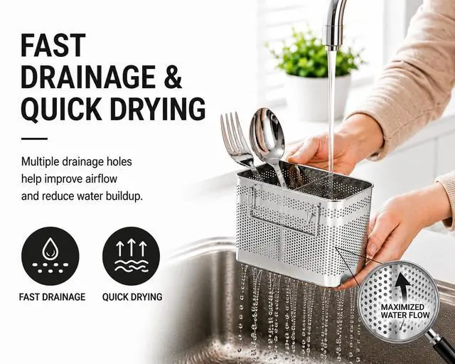 Alt view image 6 of 7 - SUS 304 Silverware Basket for Dish Rack, Hanging Utensil Holder