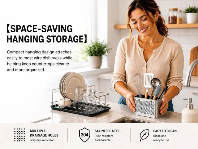 Alt view image 7 of 7 - SUS 304 Silverware Basket for Dish Rack, Hanging Utensil Holder