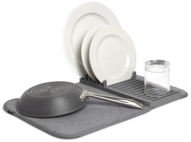 Main image of Udry Dish Rack and Microfiber Drying Mat Space-Saving Design Folds Up for Easy Storage, Mini Rack, Gray