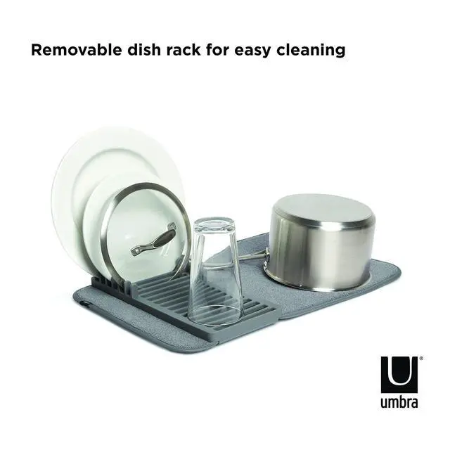 Alt view image 4 of 7 - Udry Dish Rack and Microfiber Drying Mat Space-Saving Design Folds Up for Easy Storage, Mini Rack, Gray