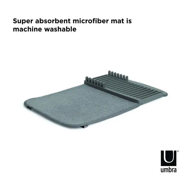 Alt view image 7 of 7 - Udry Dish Rack and Microfiber Drying Mat Space-Saving Design Folds Up for Easy Storage, Mini Rack, Gray