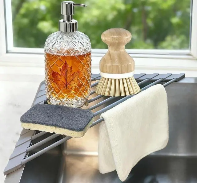 Main image of Triangle Roll Up Dish Drying Rack for Sink Corner, Silicone Wrapped Sponge Holder for Kitchen Sink Caddy Organizer Multipurpose Corner Shelf Drainer Mat for RV Kitchen Sink Accessories Counter Storage
