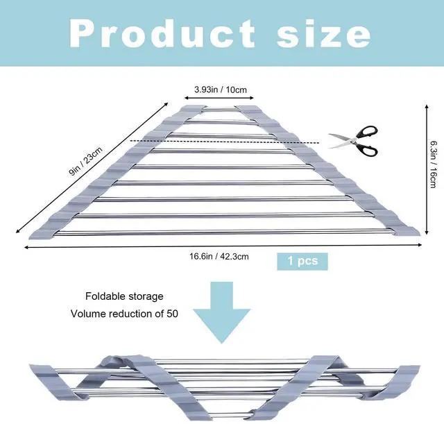 Alt view image 2 of 6 - Triangle Dish Drying Rack, Corner Sink Caddy, Over The Sink Corner Drainer with Sponge Holder | Foldable, Non-Slip Stainless Steel for Kitchen Sink | Space Saving Design