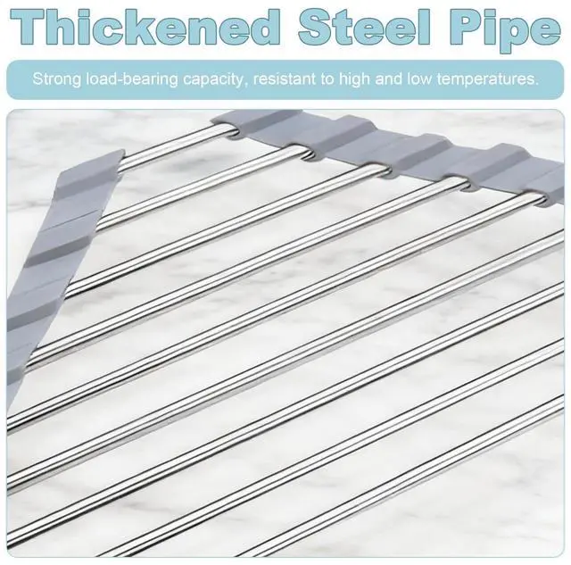 Alt view image 3 of 6 - Triangle Dish Drying Rack, Corner Sink Caddy, Over The Sink Corner Drainer with Sponge Holder | Foldable, Non-Slip Stainless Steel for Kitchen Sink | Space Saving Design