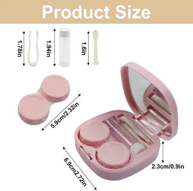 Alt view image 2 of 5 - Contact Lens Case Travel Kit with Mirror and Remover Tool, Leakproof Portable Solution Bottle and Tweezers, Essential Eye Care Set for Daily Use (Pink)