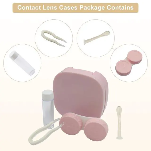 Alt view image 3 of 5 - Contact Lens Case Travel Kit with Mirror and Remover Tool, Leakproof Portable Solution Bottle and Tweezers, Essential Eye Care Set for Daily Use (Pink)