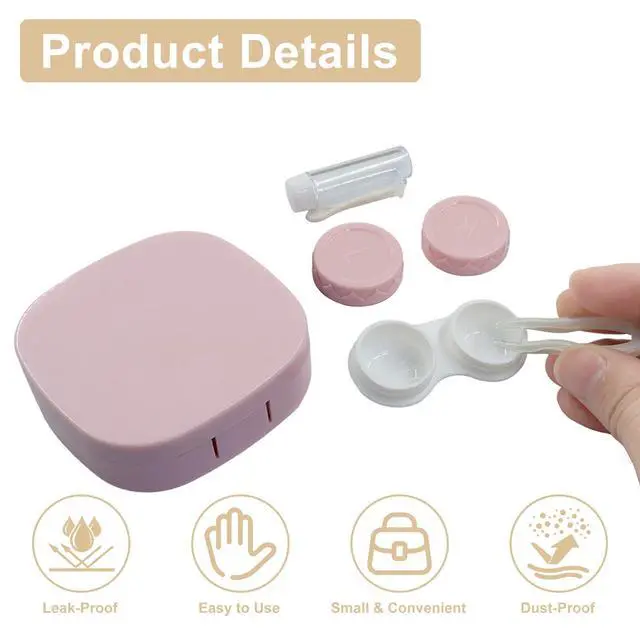 Alt view image 4 of 5 - Contact Lens Case Travel Kit with Mirror and Remover Tool, Leakproof Portable Solution Bottle and Tweezers, Essential Eye Care Set for Daily Use (Pink)