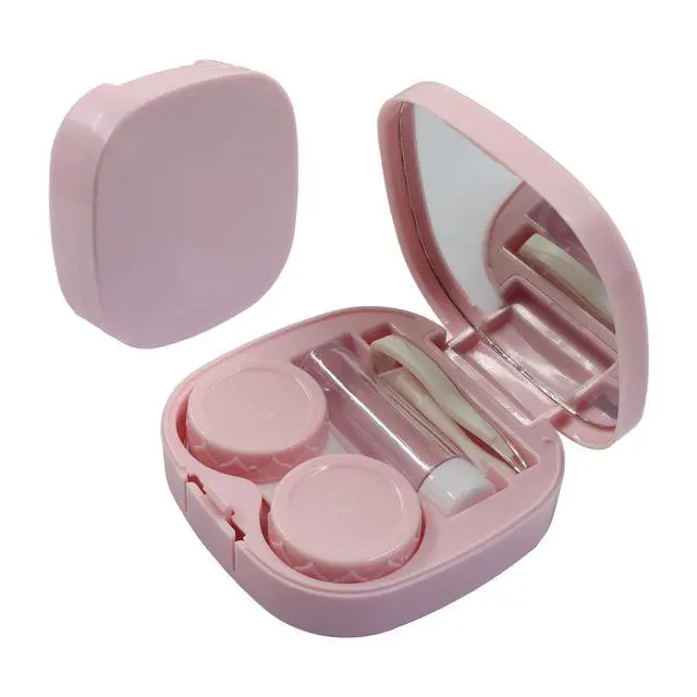 Alt view image 5 of 5 - Contact Lens Case Travel Kit with Mirror and Remover Tool, Leakproof Portable Solution Bottle and Tweezers, Essential Eye Care Set for Daily Use (Pink)