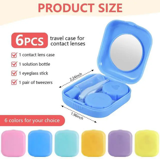 Alt view image 2 of 7 - 6 Pack Colorful Contact Lens Case Travel Kit Contact Box Holder Soak Storage Container with Mirror Bottle Tweezers Stick Remover Tool