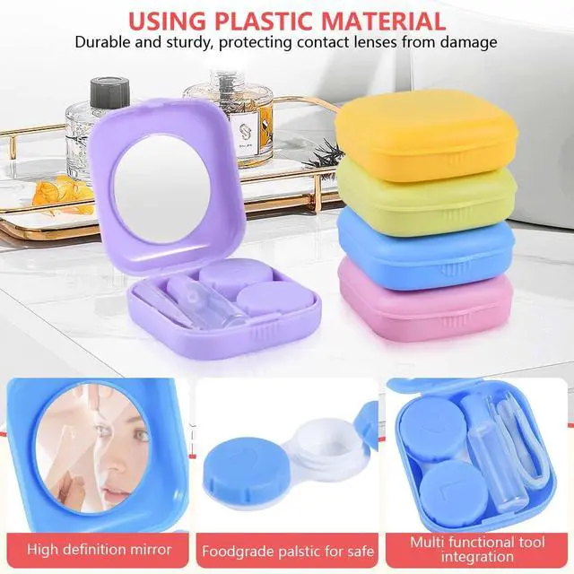 Alt view image 3 of 7 - 6 Pack Colorful Contact Lens Case Travel Kit Contact Box Holder Soak Storage Container with Mirror Bottle Tweezers Stick Remover Tool