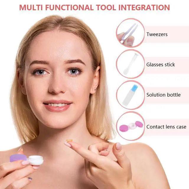 Alt view image 4 of 7 - 6 Pack Colorful Contact Lens Case Travel Kit Contact Box Holder Soak Storage Container with Mirror Bottle Tweezers Stick Remover Tool