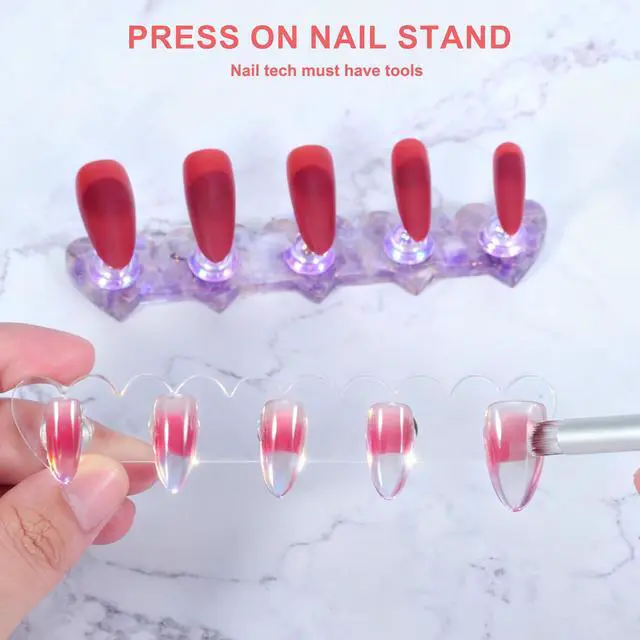Alt view image 4 of 7 - Magnetic Fake Nail Holder set, Magnetic Nail Stand Acrylic Nail Art Display Stand with Pink 2-Row 30-Piece Nail Putty for Home DIY Salon Supplies (Pink)