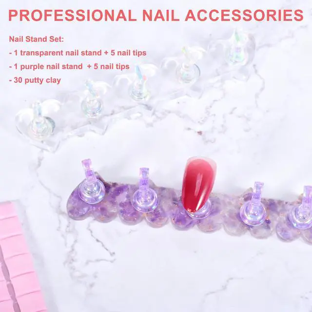 Alt view image 5 of 7 - Magnetic Fake Nail Holder set, Magnetic Nail Stand Acrylic Nail Art Display Stand with Pink 2-Row 30-Piece Nail Putty for Home DIY Salon Supplies (Pink)