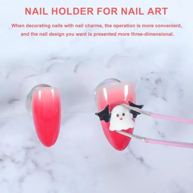 Alt view image 6 of 7 - Magnetic Fake Nail Holder set, Magnetic Nail Stand Acrylic Nail Art Display Stand with Pink 2-Row 30-Piece Nail Putty for Home DIY Salon Supplies (Pink)