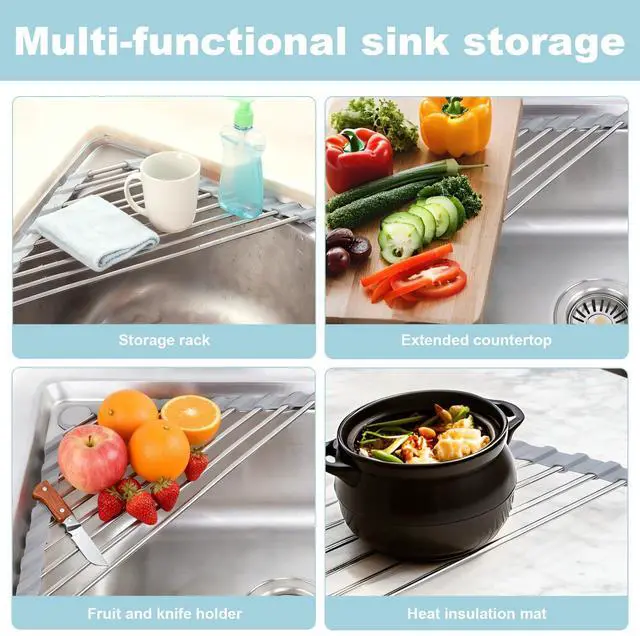 Alt view image 6 of 6 - Triangle Dish Drying Rack, Corner Sink Caddy, Over The Sink Corner Drainer with Sponge Holder | Foldable, Non-Slip Stainless Steel for Kitchen Sink | Space Saving Design